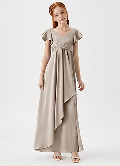 Azazie Omari Junior Frost A-Line Pleated Stretch Satin Dress image3