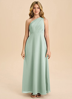 Azazie Phaedra Junior Robe Trapèze en Mousseline de soie Plissée Agave image4