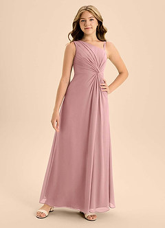 Azazie Brooke Junior A라인 사이드 슬릿 쉬폰 플로어 길이 주니어 신부 들러리 드레스 image4