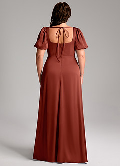 Azazie Fyona Bridesmaid Dresses Terracotta A-Line Pleated Stretch Satin Dress image9
