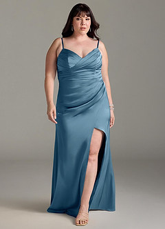Azazie Yola Bridesmaid Dresses Bermuda Sheath V-Neck Pleated Stretch Satin Convertible Dress image9