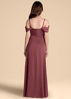 Azazie Kaitlynn Junior Abito A-Line in Raso Elasticizzato a Spalla Scoperta Merlot image2