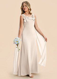 Azazie Chelsea Junior White Alabaster Sheath Pleated Stretch Satin Dress image5