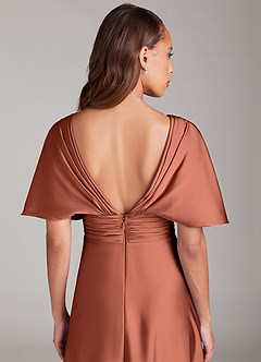 Azazie Pamela Robes de demoiselle d'honneur Robe Trapèze en Satin extensible Plissée Argile image6