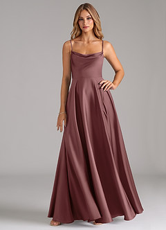 Azazie Elle Bridesmaid Dresses Vintage Mauve A-Line Pleated Stretch Satin Dress image1