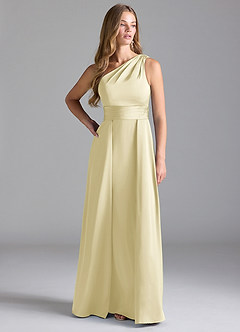 Azazie Dallas Bridesmaid Dresses Lemon Sorbet A-Line One Shoulder Stretch Satin Dress image3
