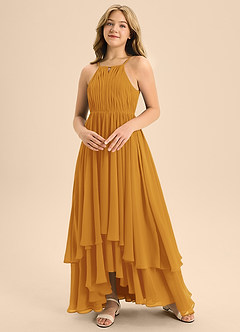 Azazie Elliora Junior A-Linie Plissee Chiffon Kleid Butterscotch image4
