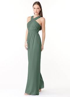 Azazie Berdie Vestidos de damas de honor Eucalipto de Gasa de Mono con Halter image3