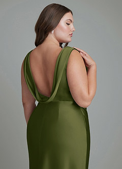 Azazie Kieryn Bridesmaid Dresses Bright Olive Mermaid Pleated Stretch Satin Dress image14