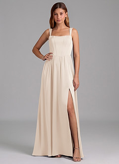 Azazie Rosaline Bridesmaid Dresses White Alabaster A-Line Side Slit Stretch Satin Dress image1