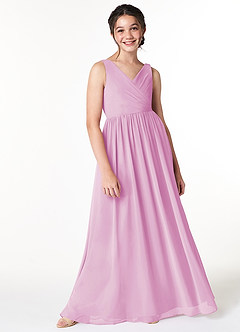 Azazie Sawyer Junior Candy Pink A-Line Pleated Chiffon Dress image3