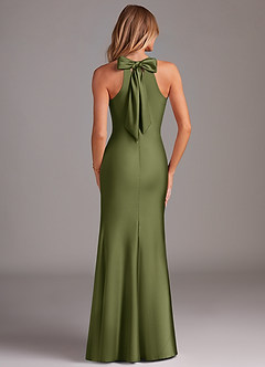 Azazie Doretta Bridesmaid Dresses Olive Mermaid Pleated Stretch Satin Dress image2