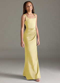 Azazie Mero Junior Lemon Sorbet Mermaid Pleated Stretch Satin Dress image3