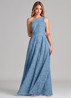 Azazie Phaedra 신부 들러리 드레스 A라인 한쪽 어깨 플로럴 번아웃 바닥 길이 드레스 image4