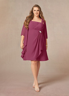 Azazie Olivia Mother of the Bride Dresses Mulberry A-Line Square Neckline Pleated Chiffon Dress image7