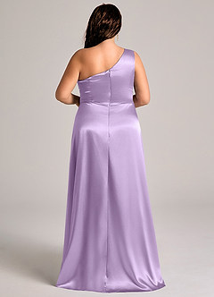 Azazie Brooke Bridesmaid Dresses Lilac A-Line One Shoulder Metallic Satin Dress image9