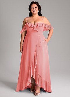 Azazie Lyra Bridesmaid Dresses Coral A-Line Chiffon Convertible Dress image16