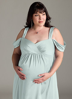 Azazie Rhea Gravid brudtärna klänningar Klänning A-Line Off-The-Shouler Plisserad Golvlängd Stretch Satin image12