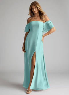 Azazie Sue Bridesmaid Dresses Aqua A-Line Off the Shoulder Chiffon Convertible Dress image4