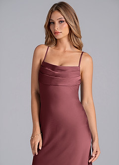 Azazie Seema Robes de demoiselle d'honneur Robe Sirène en Satin extensible Corset Merlot image2