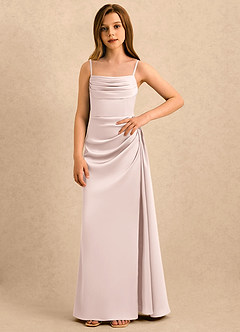Azazie Shyla Girls Formal Flower Girl Dresses Blushing Pink Sheath Pleated Stretch Satin Dress image3
