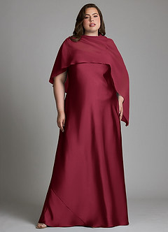 Azazie Jaleesa Bridesmaid Dresses Burgundy Sheath High Neck Stretch Satin Dress image1