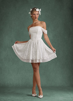 Azazie Rosemary Abiti da Sposa Abito A-Line in Floral Burnout Spalle Scoperte Bianco Diamante image5