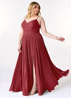 Azazie Vini Bridesmaid Dresses Pomegranate A-Line V-Neck Pleated Chiffon Dress image10