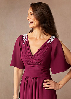 Azazie Pascual Mother of the Bride Dresses Burgundy A-Line Pleated Chiffon Dress image7