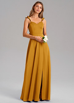 Azazie Everett Bridesmaid Dresses Butterscotch A-Line Stretch Satin Dress image1