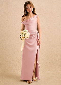 Azazie Avalia Girls Formal Venta Final Vestido de Blushing Pink de Satén Elástico de Corte Recto con Vestidos sin tirantes image5