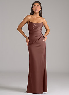 Azazie Marla Robes de demoiselle d'honneur Robe Fourreau Convertible en Satin extensible Sans bretelle Expresso image1