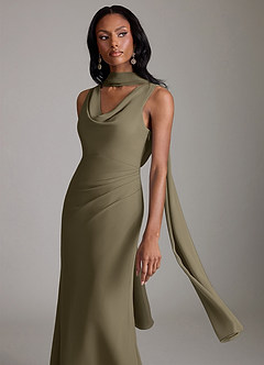 Azazie Linelle Robes de demoiselle d'honneur Robe Sirène en Mousseline de soie Plissée Vert Saule image7