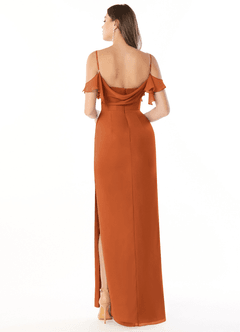 Azazie Emeralda Bridesmaid Dresses Cinnamon Sheath Off the Shoulder Chiffon Dress image2