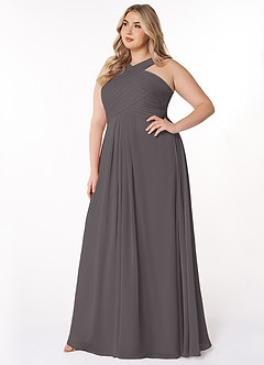 Azazie Kaleigh Bridesmaid Dresses Steel Grey A-Line Pleated Chiffon Dress image9