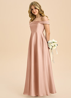 Azazie Sissy Junior Abito A-Line in Raso Elasticizzato a Spalla Scoperta Oro Rosa image6