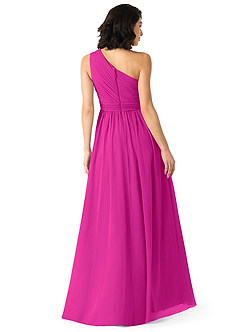 Azazie Mathilda Abiti da Damigella Abito A-Line in Chiffon Monospalla Fucsia image4