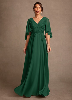 Azazie Tilda Abiti per la Madre della Sposa Abito A-Line in Chiffon Pizzo Verde Scuro image1