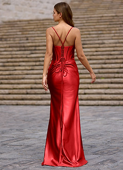 Glow Rød Silkelignende satin gallakjole image2