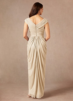 Azazie Lisolette Mère de la mariée Robes Robe Fourreau en Maille Plissée Champagne image2