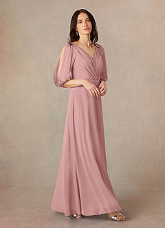Azazie Bronwyn Mother of the Bride Dresses Dusty Rose A-Line V-Neck Ruched Chiffon Dress image1