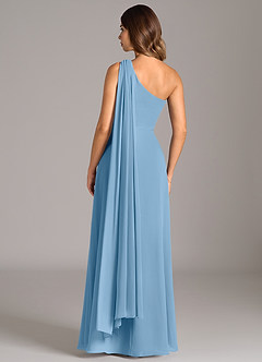 Azazie Tella Bridesmaid Dresses Steel Blue A-Line One Shoulder Chiffon Dress image6