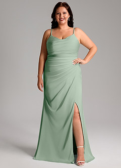 Azazie Deandra Bridesmaid Dresses Agave Mermaid Pleated Stretch Satin Dress image7