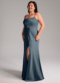 Azazie Lidia Bridesmaid Dresses Twilight Mermaid Side Slit Stretch Satin Dress image4