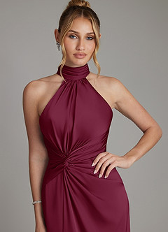 Azazie Gracelynn Bridesmaid Dresses Mulberry Sheath Pleated Stretch Satin Dress image4