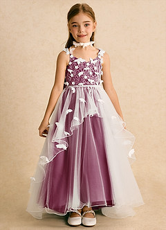 Azazie Darlina Flower Girl Dresses Ivory Mulberry Ball-Gown Lace Tulle Dress image4