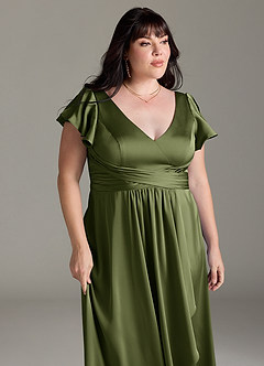 Azazie Omari Bridesmaid Dresses Olive A-Line Stretch Satin Dress image12