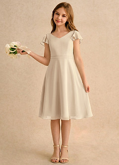 Azazie Narin Girls Formal Blomsterpigekjoler A-Line med ærmer Chiffon Knælængde Kjole image1