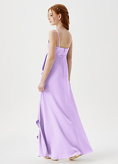Azazie Kaylee Junior Lilac A-Line with Belt Stretch Satin Dress image5