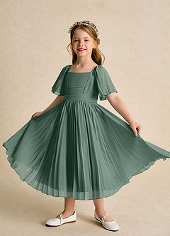 Azazie Gisele Flower Girl Dresses Sea Moss A-Line Pleated Chiffon Dress image4